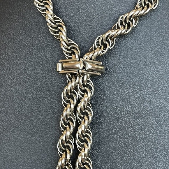 Vintage Chunky Rope Lariat Bolo Silver Tone Necklace Tassel Beads 28" Length - Picture 7 of 7